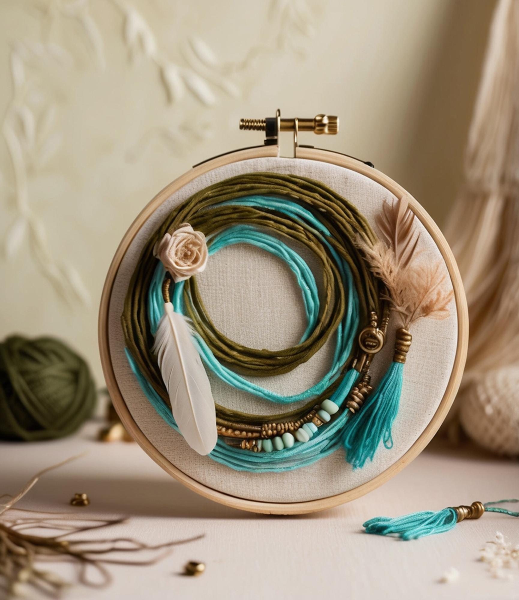 Atelier mit Stickrahmen und Goldfäden
